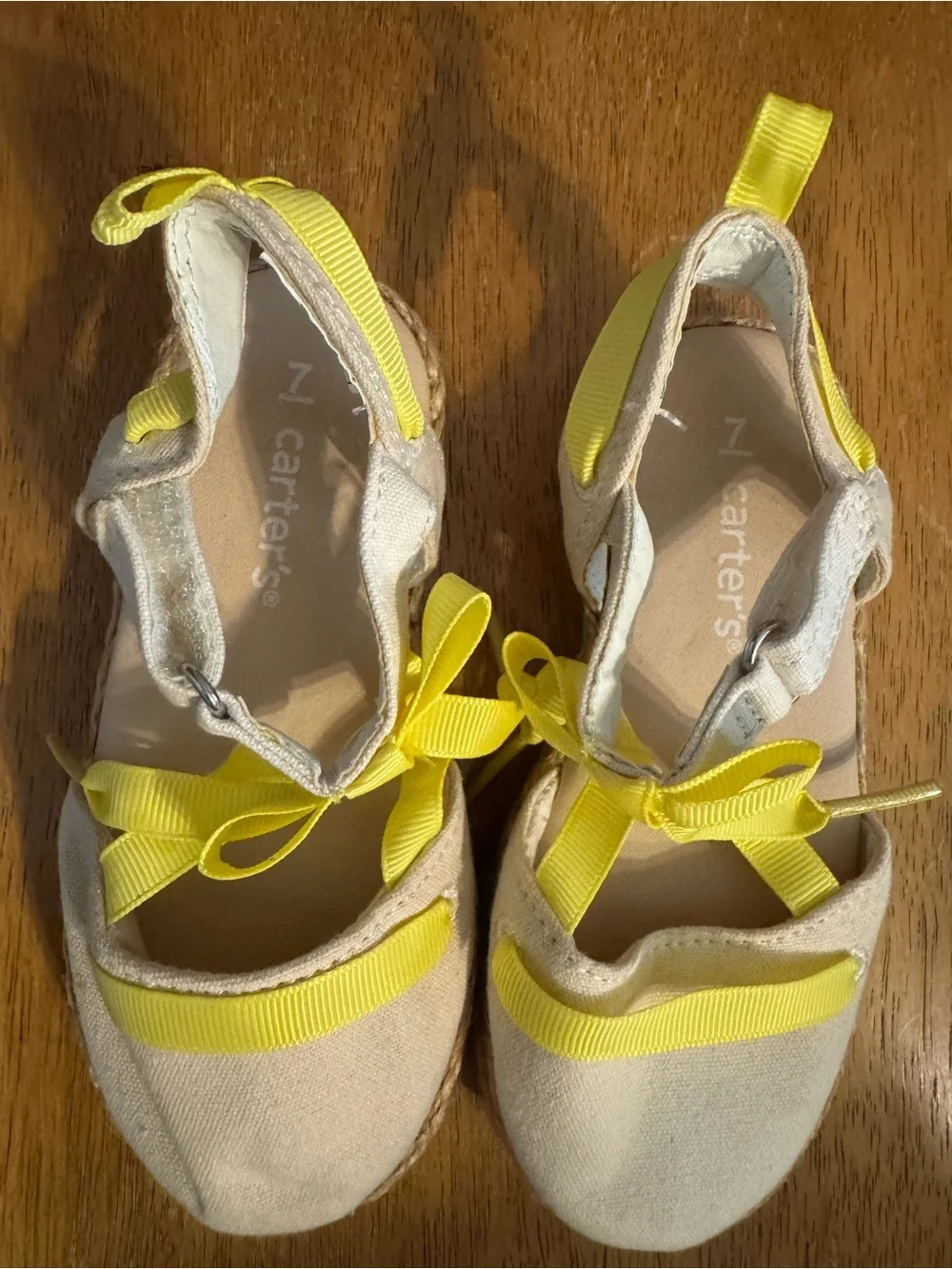 Carter's Cream Espadrille Sandals with Yellow Ribbon Trim